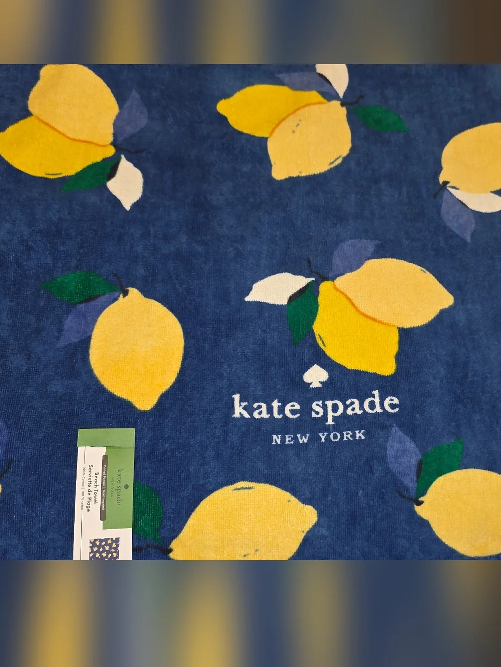 Kate Spade Lemon Print Blue Beach Towel